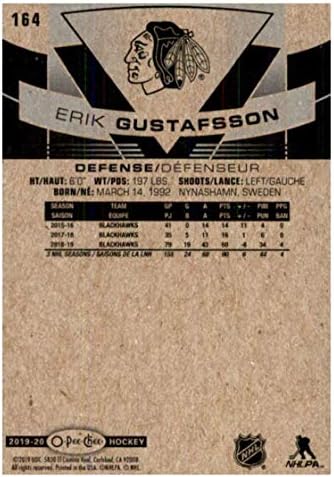 2019-20 O-Pee-Chee 164 Erik Gustafsson Chicago Blackhawks NHL Hokey Ticaret Kartı