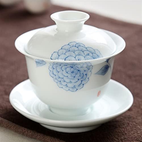 GENİGW Yaratıcı El-boyalı Beyaz Porselen Kung Fu Çay Seti Kaplı Kase Seramik Çay Bardağı Seti Komple