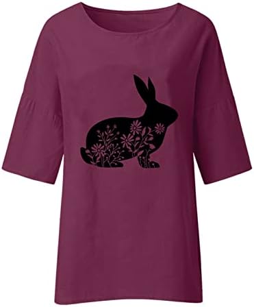 Bayan Kısa Kollu Raglan Tee Paskalya Bayan 3 4 Kollu Ekip Boyun Tavşan Komik Desenler Gevşek Üst T Shirt