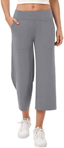 GymSmart Geniş Bacak kapri pantolonlar Kadınlar için Çekin Gevşek Salonu Yoga Egzersiz Elastik Bel Kırpılmış cepli