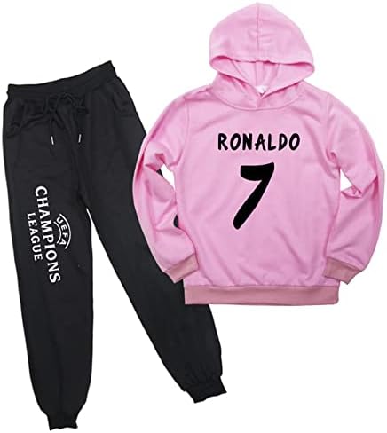 WABOOOB Çocuk Bahar Güz Uzun Kollu Kıyafet-Cristiano Ronaldo Kazak Kapüşonlu ve koşu pantolonları Rahat Eşofman
