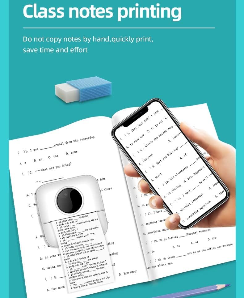 Mini Termal Yazıcı Fotoğraf Yazıcı kablosuz Bluetooth Cep Cep Baskı Kağıdı ile Taşınabilir Dergi Çalışma Notları (Paket