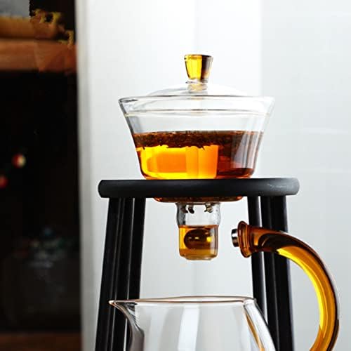 Mozeo Cam Yarı-otomatik Çay Seti Ahşap Cam Çay seti Su Saptırma Dönen Kapak Kase Tembel Çay Makinesi Demlik Kungfu