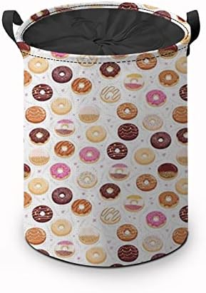 Fubido Donuts Desen, Büyük Çamaşır İpli Sepet, Katlanabilir çamaşır torbası, Donuts Lezzetli Tatlılar Baskı,Depolama