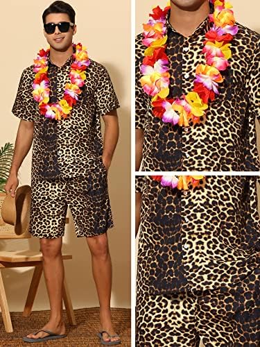 Lars Amadeus Hayvan Baskılı Gömlek erkek Kısa Kollu Hawaii Seti 2 Adet Yaz Kıyafeti
