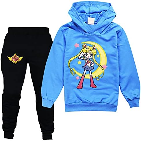 Leeorz Kızlar Sevimli Sailor Moon Hoodie Kazak ve Sweatpants eşofman takımı Çocuklar için 2 Parça Kıyafetler Kazak