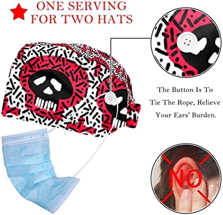 Çalışma Kapağı Kadınlar için Düğme ile Tıbbi Cerrahi Şapkalar Fırçalama Kapaklar 2 Adet Ayarlanabilir Elastik Kravat