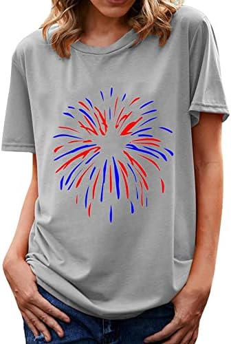 Kadın Yaz Amerikan Bayrağı Vatansever T Shirt Ekip Boyun Kısa Kollu Tee Tops Bağımsızlık Günü Bluzlar