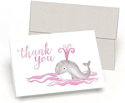 Balina Teşekkür ederim! Bebek Duşu Teşekkür Kartları (10 Kart + Zarf Seti) - Suluboya Bebek Balinası-Palmer Street