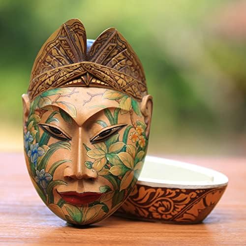 NOVİCA Çiçekli Ahşap Mücevher Kutusu, Çok Renkli, Bali'nin Çiçek Adamı'