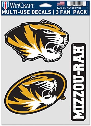 WinCraft NCAA Üniversitesi Missouri Tigers Mizzou Çok Kullanımlı Çıkartma 3 Fan Paketi, Takım Renkleri, 5.5 x 7.75