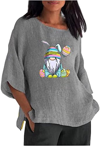 Paskalya Gömlek Kadınlar için Gnome Paskalya Gömlek Komik Paskalya Gnome Yumurta T-Shirt Rahat Pamuk ve Keten 3/4