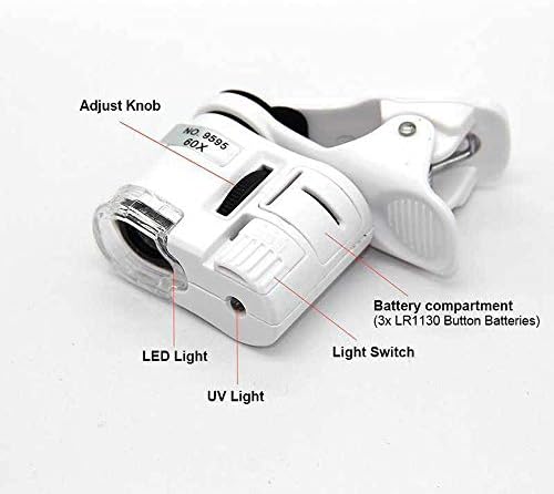 Ayrılabilir 60X Mini telefon kamera klip büyüteç evrensel taşınabilir büyüteç ile 2 ışıklı LED ve ışık için mobil