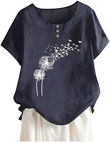 Sonbahar Yaz Bluz Tee Bayan Kısa Kollu 2023 Elbise Moda Crewneck Keten Pamuk Grafik Bluz F4 F4