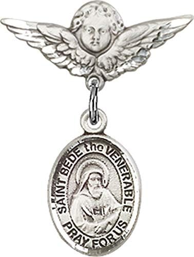 Jewels Obsession Aziz Bede'li Bebek Rozeti Saygıdeğer Çekicilik ve Kanatlı Melek Rozet Pimi / Gümüş Aziz Bede'li Bebek