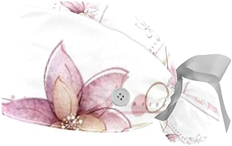 Çalışma Şapka Düğmeleri ve Kurdele Bağları Kadınlar için 2 Paket, Antika Çiçek Ayarlanabilir Unisex Cerrahi Kapaklar