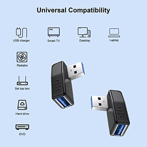 Oxsubor USB 3.0 Adaptörü 90 Derece Erkek dişi konnektör Konnektör Fişi Sol Sağ Yukarı Aşağı Açı (USB 3.0 Adaptörü