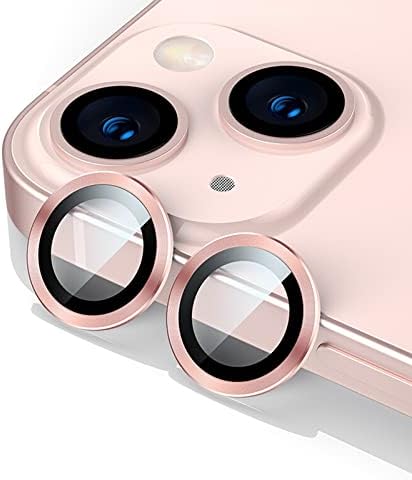 ACCGONON[2 takım] [Pembe]Metal Tam Kapak +Temperli Cam Daire Kamera Lens Koruyucu iPhone 13/13 mini, HD Kamera Lens