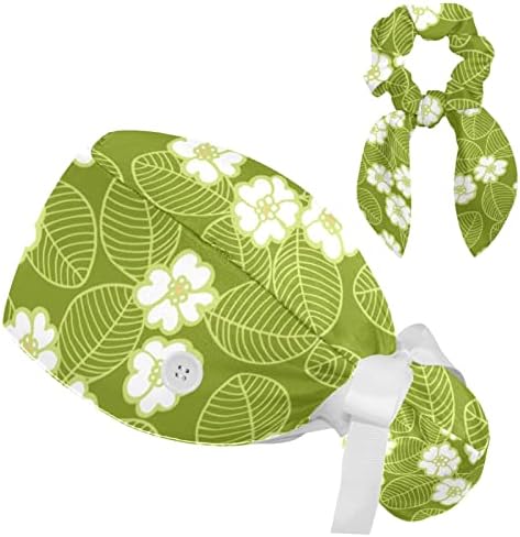 Yeşil Tatlı Çiçek Çiçek Desen Çalışma Kap Düğmeleri ile, Ayarlanabilir Cerrahi Fırçalama Kap Yay Saç Toka ile
