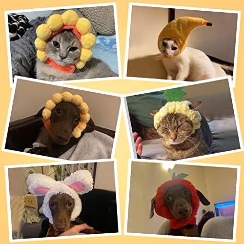 Weewooday 5 Adet Kedi Şapka Kedi Kostüm Tavşan Şapka Kulakları ile Komik Muz Ananas Kedi Şapka Kediler ve Küçük Köpekler