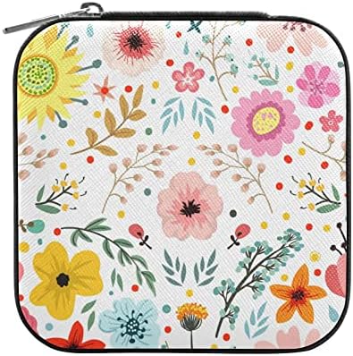 Kıgaı Deri Mücevher Kutusu Soyut Çiçekler Taşınabilir Mini Takı saklama çantası Seyahat için, küçük Halka Durumda