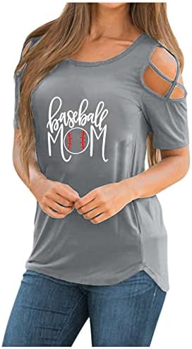 Kadın Rahat Criss Çapraz Soğuk Omuz T Shirt Kısa Kollu Yuvarlak Boyun Mektup Baskı Beyzbol Anne Gömlek Sumemr Üst