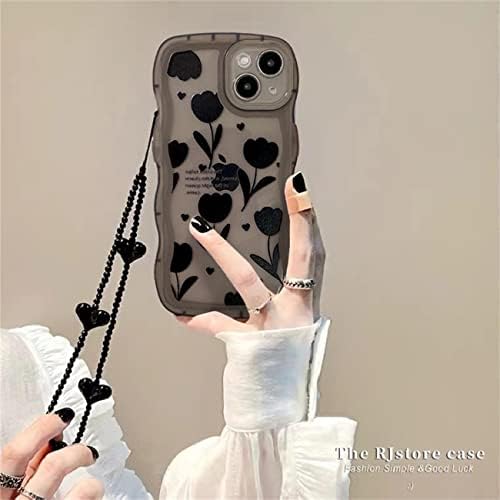 Fycyko iPhone 13 Pro Kılıf için Uyumlu Sevimli Sadelik ile Siyah Çiçekler Desen Tasarım Kadınlar Genç Kızlar Lens