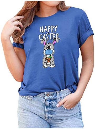 Mutlu Paskalya Gömlek Kadınlar için Tavşan grafikli kısa kollu t-shirt Komik Mektup Baskılı Hıristiyan Tee Tops