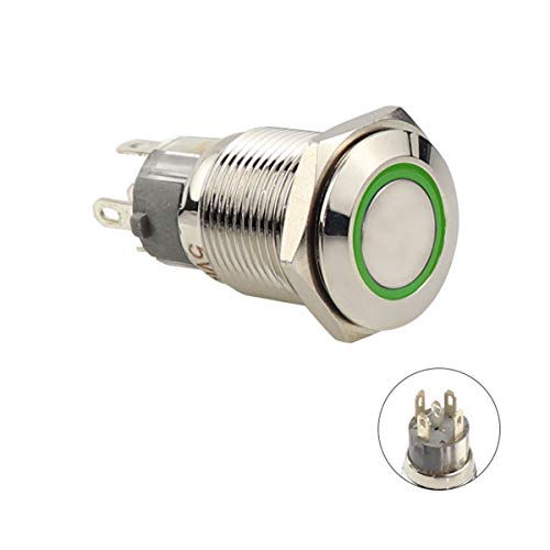 1 Adet basmalı düğme anahtarı anlık gümüş kabuk 16mm 5V yeşil su geçirmez Metal düğme anahtarı 5-Pin halka ışık ile