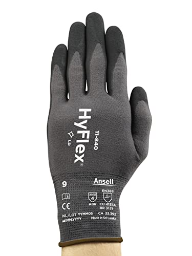 Ansell Hyflex 11-840 Erkekler ve Kadınlar için İş eldivenleri, Naylon, Orta, 12 Çift