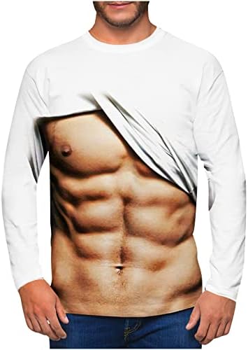 Erkek Bahar Üstleri Moda 3D Kas Baskılı Bluz Casual Uzun Kollu T-Shirt Erkek Grafik Tee Yuvarlak Boyun Kazak