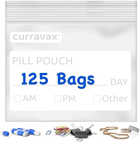 CURRAVAX 125'li Seyahat Paketi için Hap Torbaları - BPA İçermeyen 3 x 2,75 inç Hap Torbası - Etikete Yazılı İlaç için