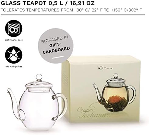 Creano cam çaydanlık 17 oz (500ml), cam kapaklı, çay çiçekleri veya çay poşetleri hazırlamak için ideal, damlatmaz