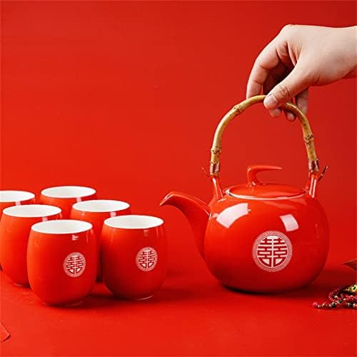 XWOZYDR Seramik Kırmızı Düğün Demlik Porselen Çin Tarzı Düğün Çay Seti Porselen Çaydanlık Filtre (Renk: gösterildiği