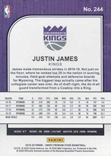 2019-20 Panini Çemberler Premium Stok Perakende 244 Justin James Sacramento Kings RC Çaylak NBA Basketbol Ticaret