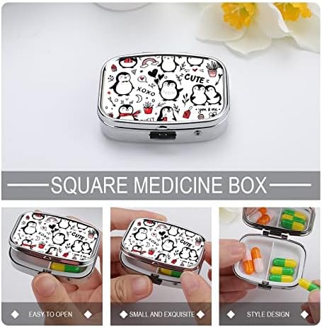 Hap Kutusu Doodle Sevimli Penguenler Kare Şeklinde İlaç tablet kılıfı Taşınabilir Pillbox Vitamin Konteyner Organizatör